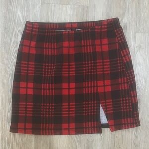 SHEIN Red and Black Checkered Pencil Skirt